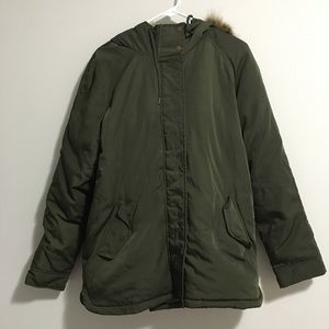 Womens Army/olive Green Faux Fur Hood